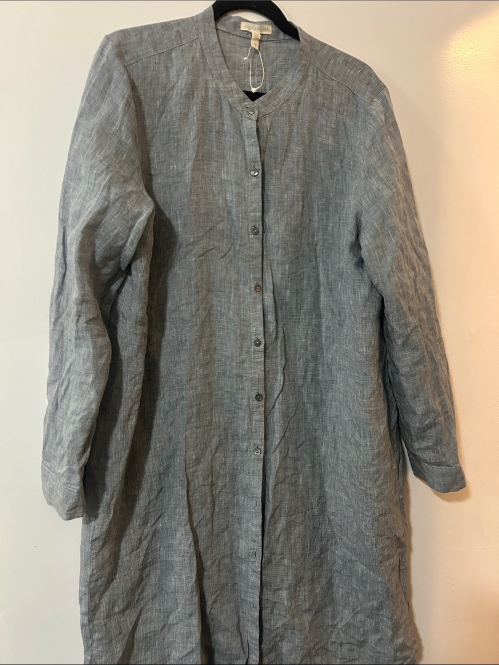 Eileen Fisher Slate Gray Linen Button-Front Tunic Dress